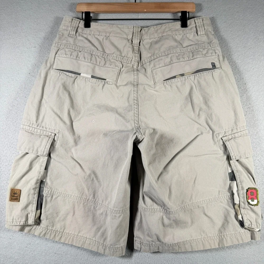 Jnco 85 Mens Khaki Cargo Shorts 36 Heavy Duty Twill Camo‎ Trim M2867CC Patches